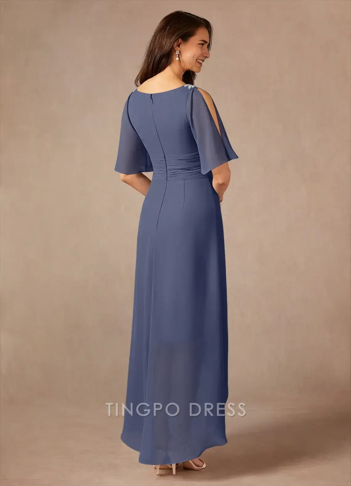 TingPo Wholesale Elegant Mother of the Bride Dresses Stormy A-Line Pleated Chiffon Dress hot sale for ladies